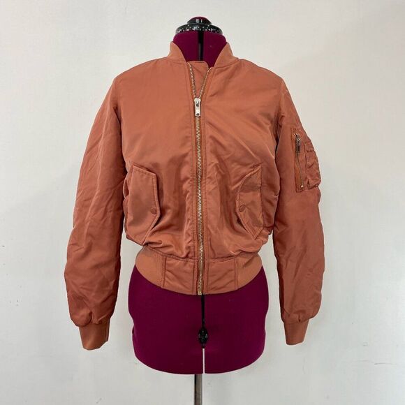 WILFRED FREE Aritzia Crop Aviator Bomber Jacket in Cognac XS Puff Fall Jacket - Picture 2 of 14